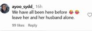 Another user asks netizens to leave the couple alone (image via @ayoo_sydd_ on Instagram)
